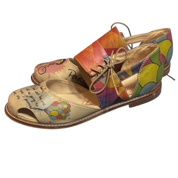 Goby Paris Illustration Leather Lace Up‎ Peep Toe Flats Multicolor EU 38 - Picture 5 of 9